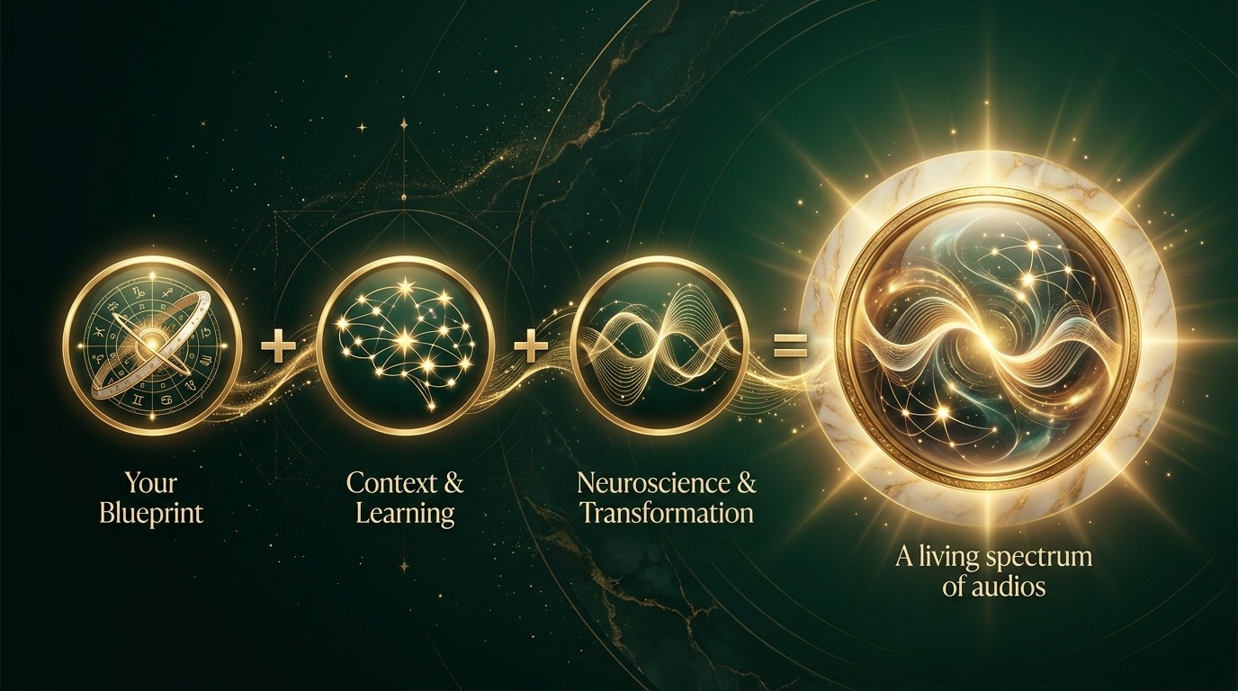 Your Blueprint plus Context and Learning plus Neuroscience and Transformation equals a living spectrum of audios